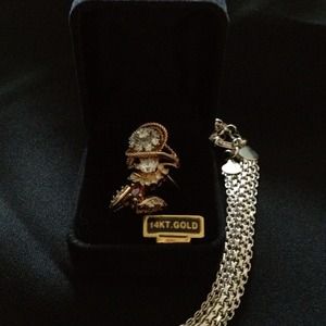 3 14k gold rings sterling silver necklace