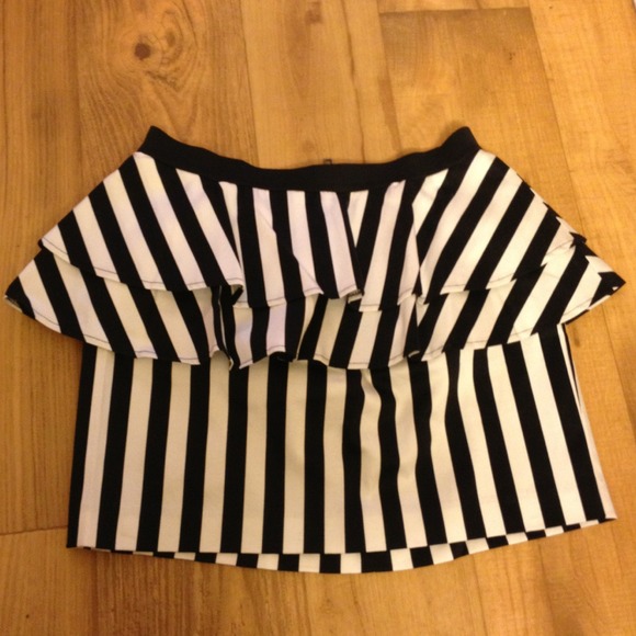 Black and White Striped Peplum Mini Skirt