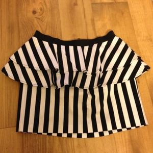 Black and White Striped Peplum Mini Skirt