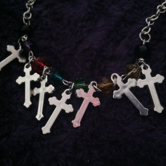 Cross with color bead necklace and cross earrings - Picture 2 of 4