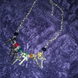 Cross with color bead necklace and cross earrings