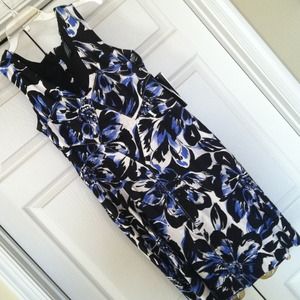 New  black blue and white floral print dress