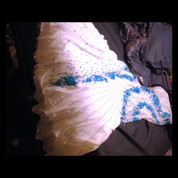 White and blue prom dress