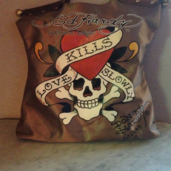 SOLD Ed Hardy bag. Bronze color, inside pocket