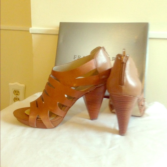 Tan stack heel platform  sandals
