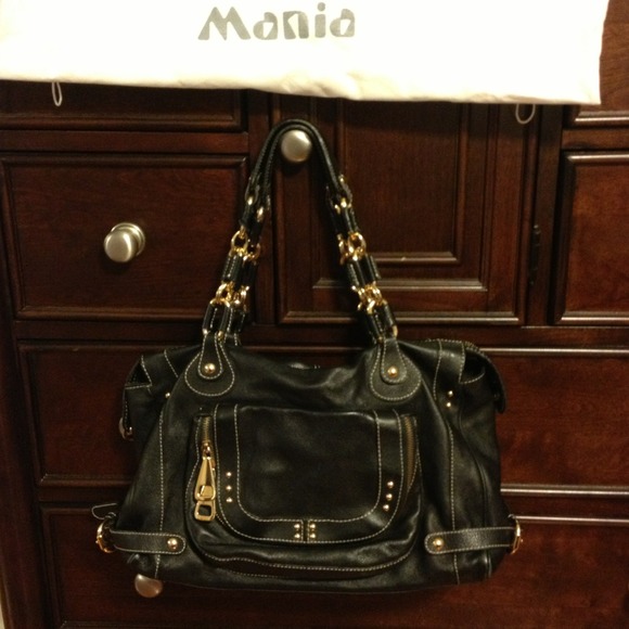 REDUCED!!! MANIA, black leather handbag