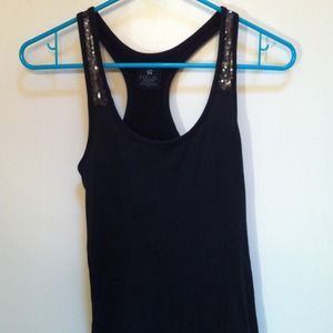 Black tank top with sequin details