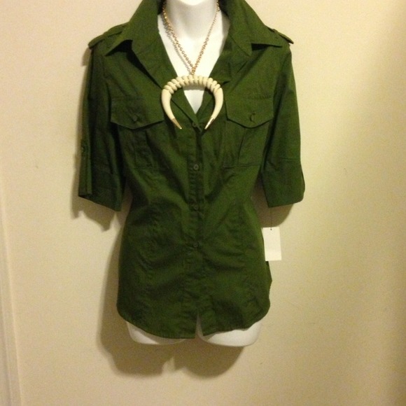 Green button up shirt