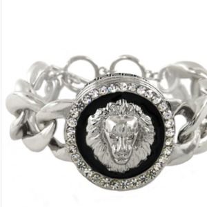 Statement chain lion head bracelet  also in gold