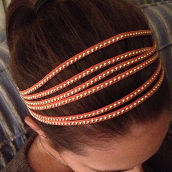 Orange Faux Suede Stretch Headband with Gold Dots - Picture 1 of 1
