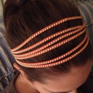 Orange Faux Suede Stretch Headband with Gold Dots