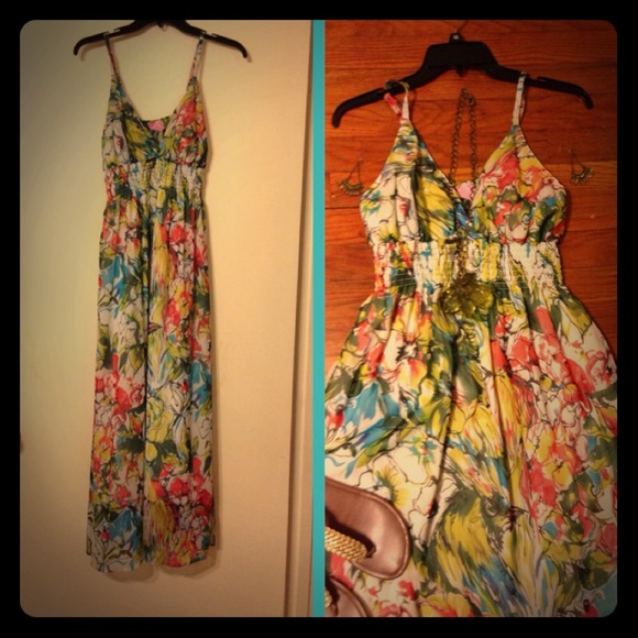Multi colored maxi (flower and leaf print)