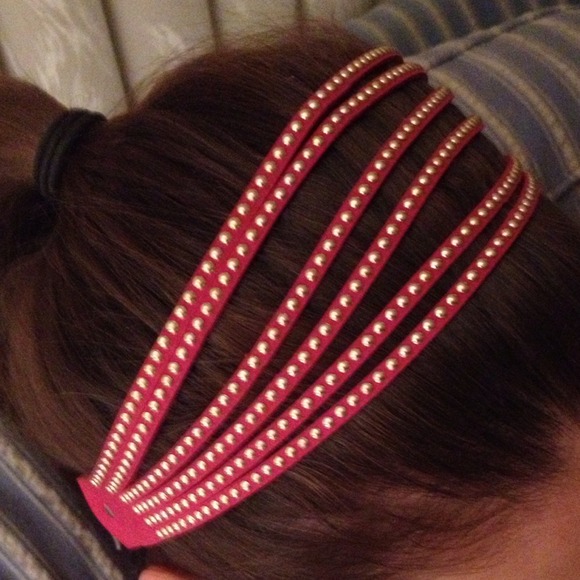 Red Faux Suede Elastic Headband with Gold Dots - Picture 1 of 1