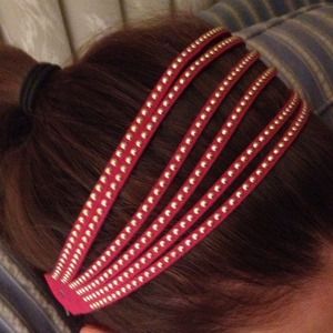 Red Faux Suede Elastic Headband with Gold Dots