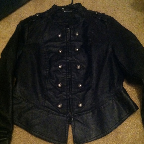Black faux leather Military style jacket