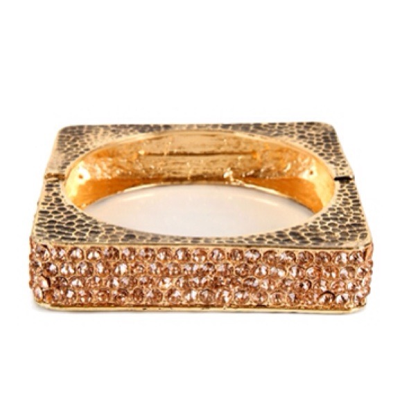 SOLD)Gold/Blush Square Rhinestone Bracelet - Picture 2 of 2