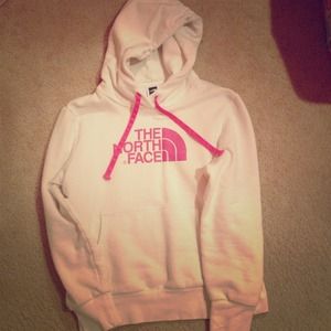 White and Pink North Face pullover hoodie