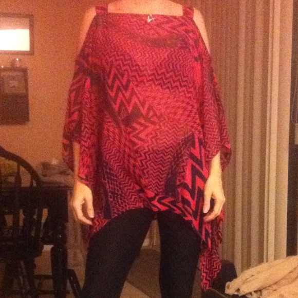 Sheer pink and deep blue dressy top