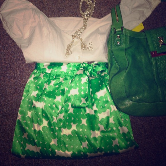 New never worn green and white fully lined skirt.