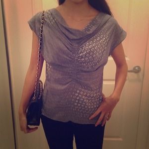 Anthropologie light gray-blue silk top