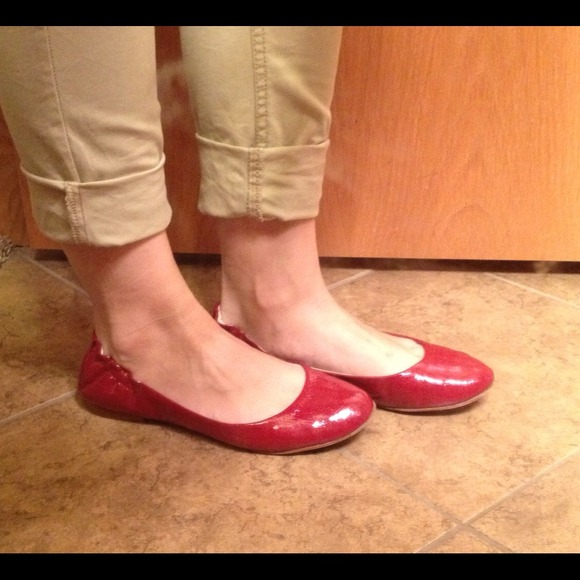 Red patent flats.
