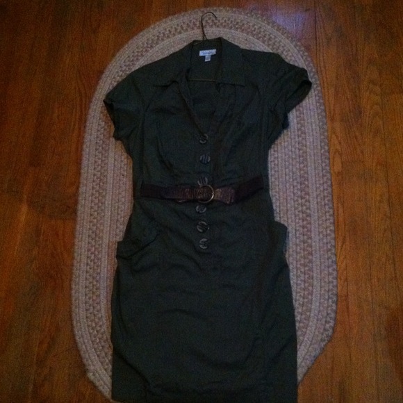 SOLD!!!!!  Hunter green shirt dress with belt