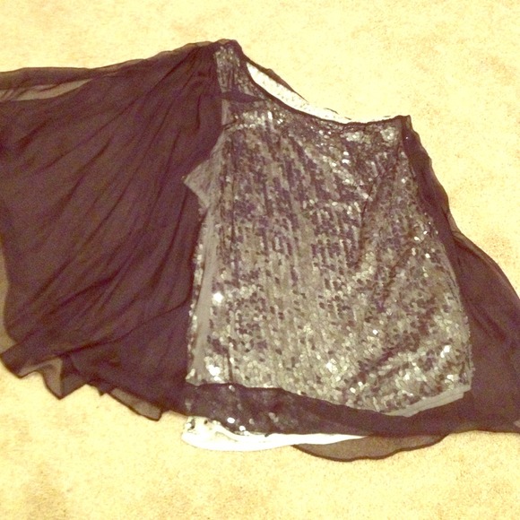 Aryn K. Sequin top with attached sheer overlay