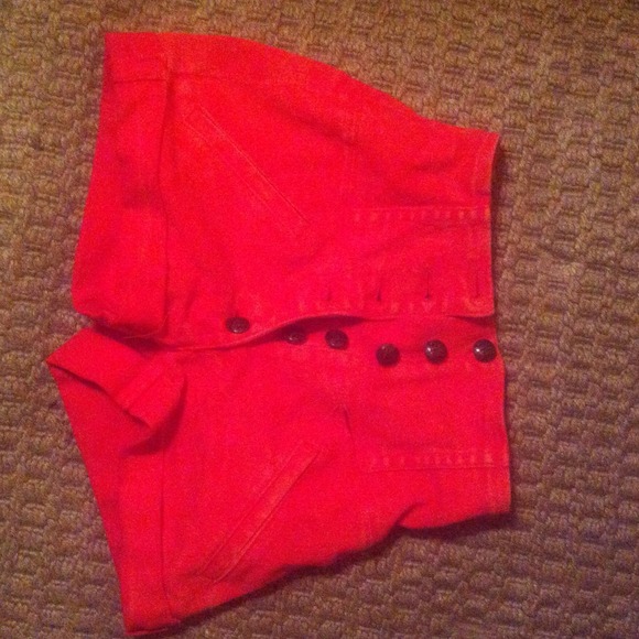 Acid Wash High Waist Red Shorts