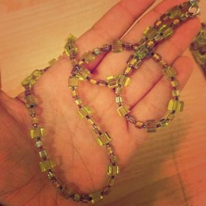 Green square beaded necklace