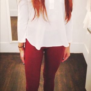 Oxblood faux leather leggings