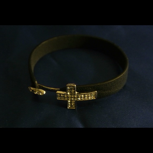 Leather Like Rhinestone Cross - Picture 2 of 2