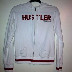 White and red hustler hoody