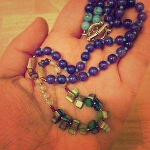 Polished coral jade and turquoise necklace