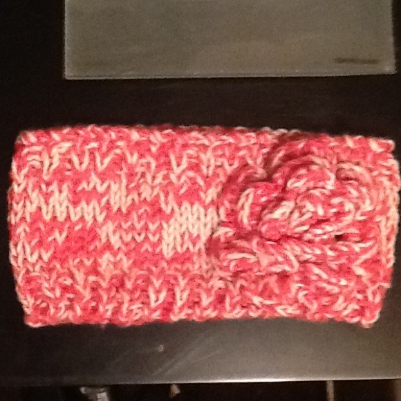 SOLD OUT Knit Ear warmer pink n white marble.