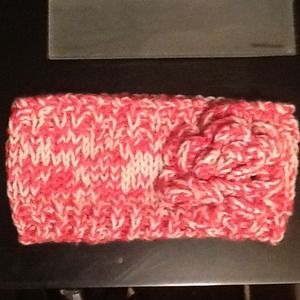 SOLD OUT Knit Ear warmer pink n white marble.