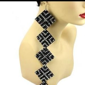 Black and silver fabric earrings