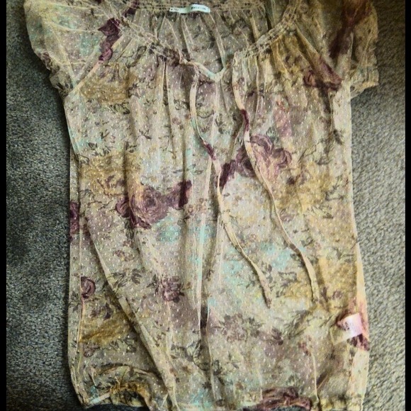 Mesh peasant top. Flower print - Picture 1 of 1