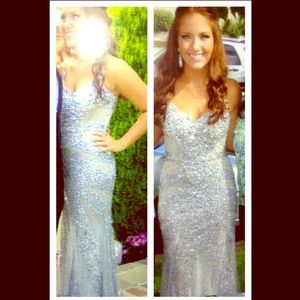 Prom dress - silver sequined w sheer view sz8/10