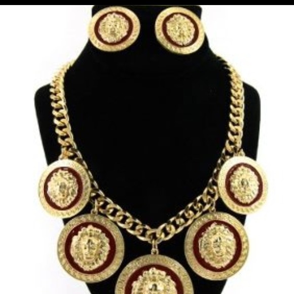 Lion head earring and necklace set