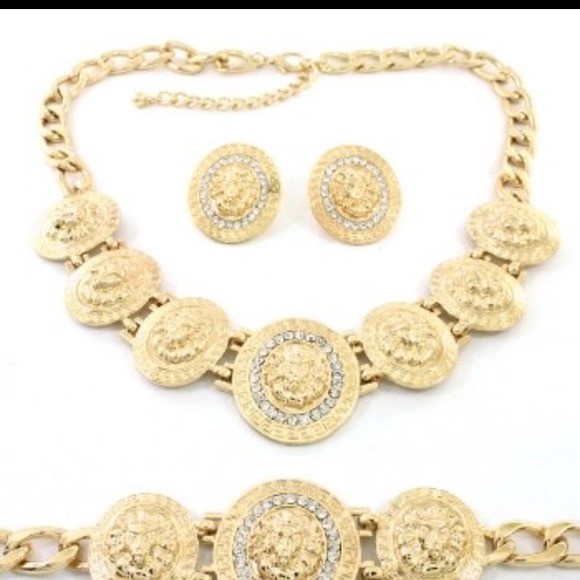 Lion head necklace earring and bracelet set