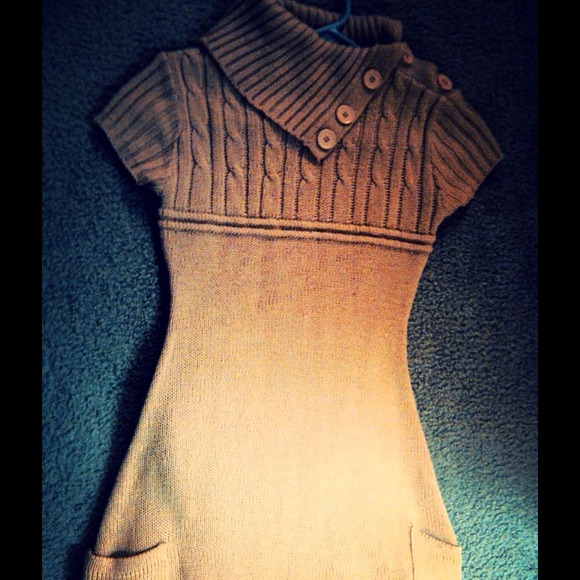 Sand colored knit sweater dress. - Picture 1 of 3