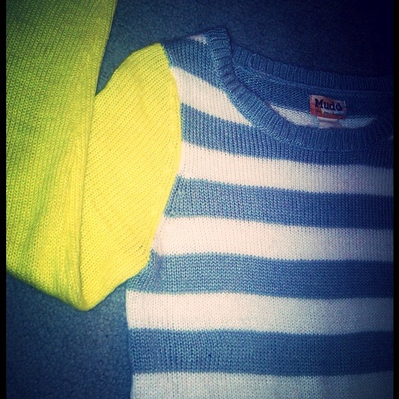 Stripes tunic sweater. Bright yellow sleeves - Picture 1 of 2