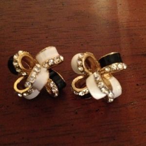 Black white silver and diamond earrings