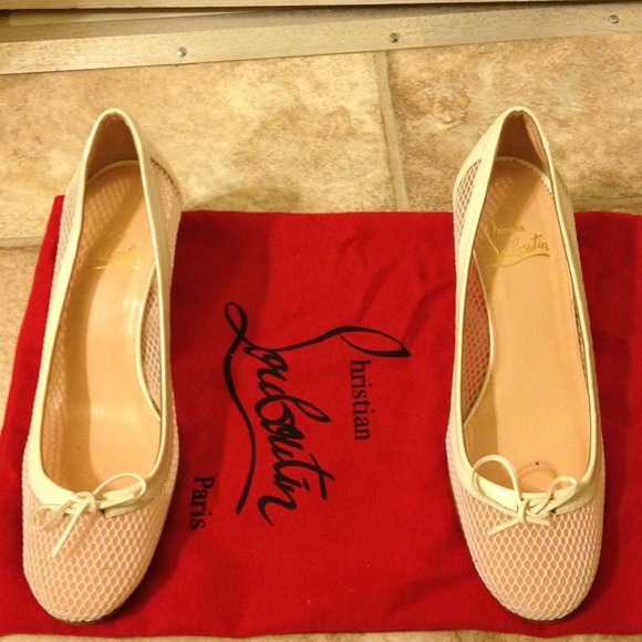 Christian Louboutin white fishnet kitten heels