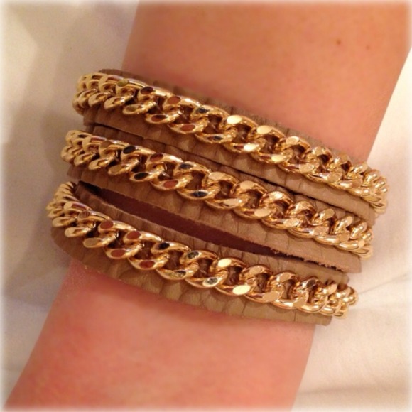 Beige Leather Chain Bracelet