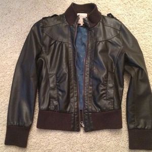 Chocolate Faux Leather Bomber Jacket
