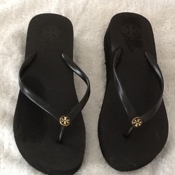 Tory Burch Black wedge flip flops