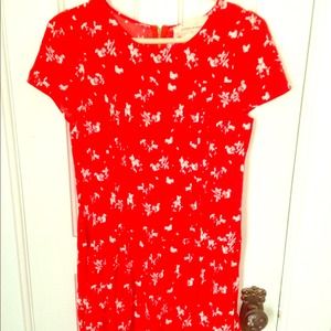 Fun, bright orange dress with squirrel print