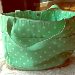 Pottery Barn Mint polka dot and Straw bag