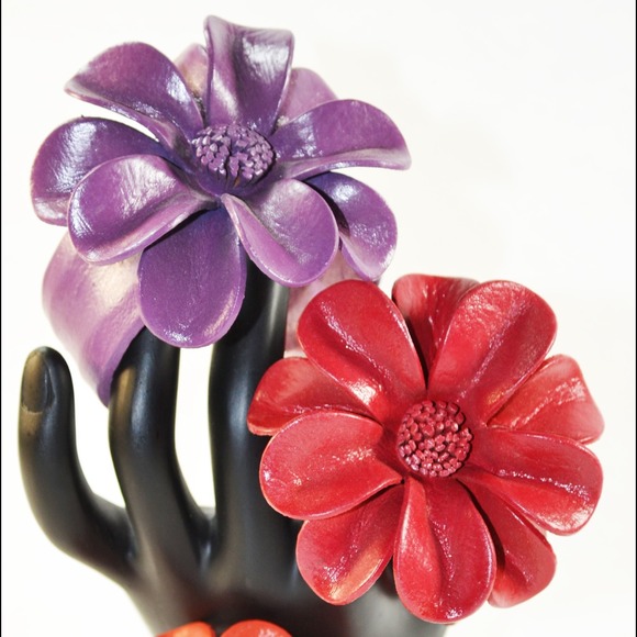 Real leather flower cuff